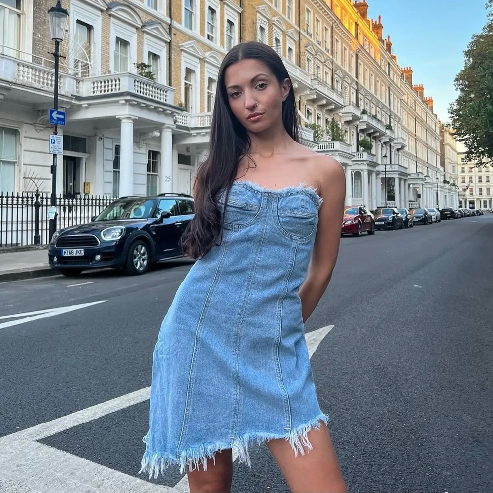 Cider NWT Denim Corset Mini Denim Dress